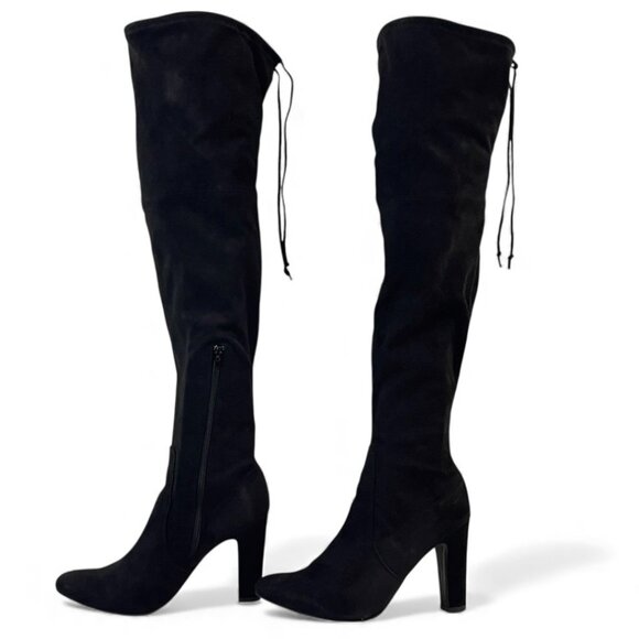 Unisa Black Faux Suede Over-The-Knee Boots With Side Zipper & Drawstring - Picture 1 of 12